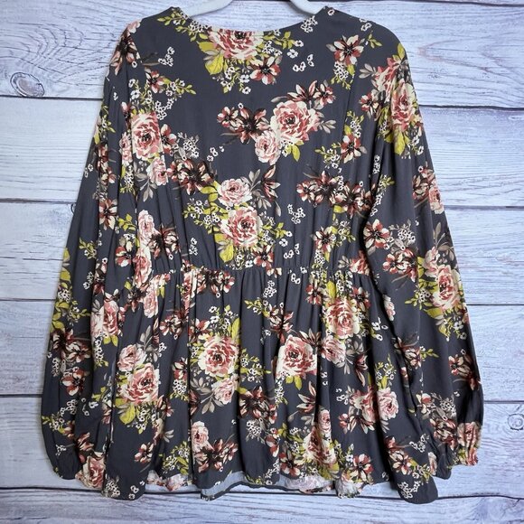 Torrid Floral Blouse - Gray and Pink - Picture 2 of 12